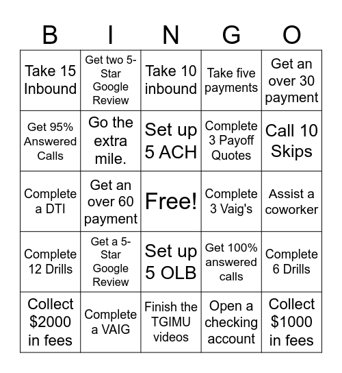 AQP Servicing Bingo Card