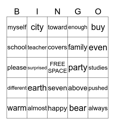 Sight Word Lists 15-16 Bingo Card
