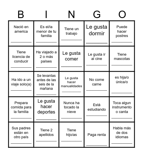 Bingo humano Bingo Card