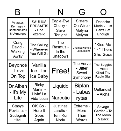 Muzikinis Bingo Card