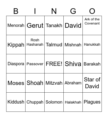 Judaism Review Bingo Card