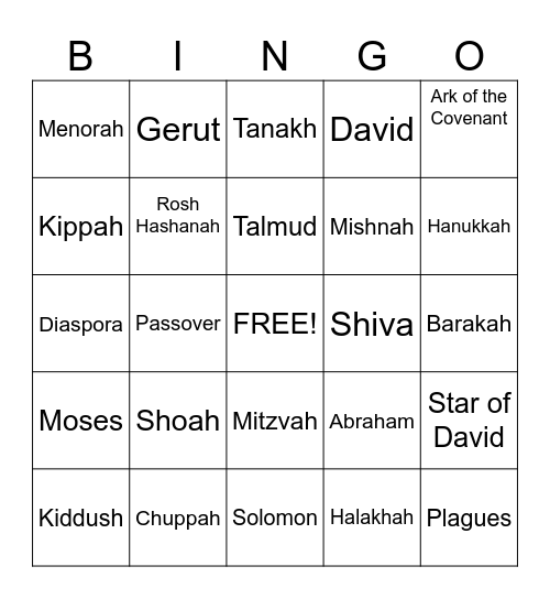 Judaism Review Bingo Card