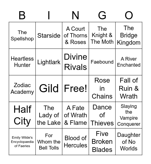 Romantasy Book Bingo Card