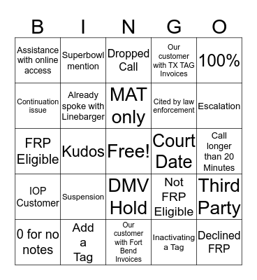 Call Monitor Bingo Card