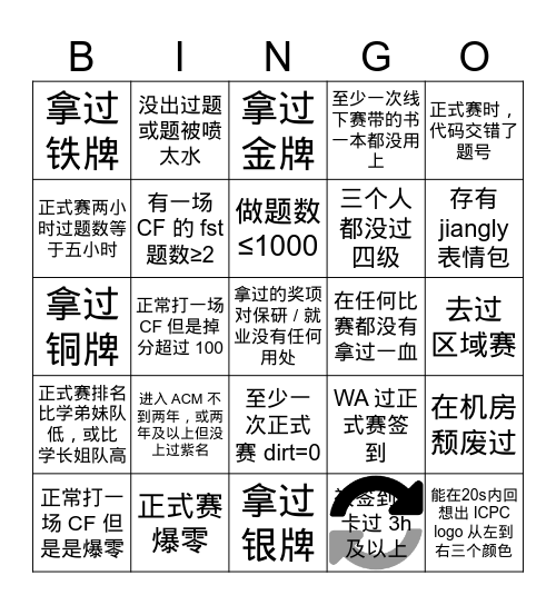 ACM宾果 Bingo Card