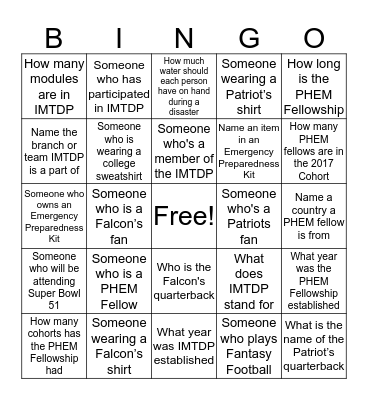 Super Bowl Chef Showdown Tailgate Bingo Card