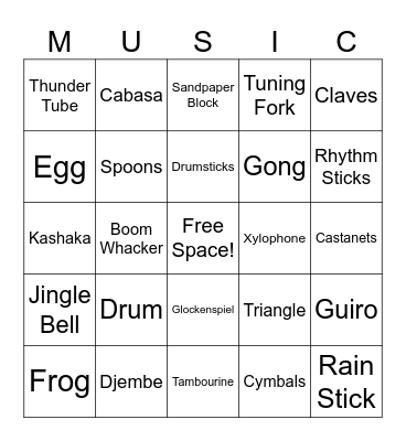 Percussion Bingo Card