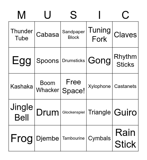 Percussion Bingo Card