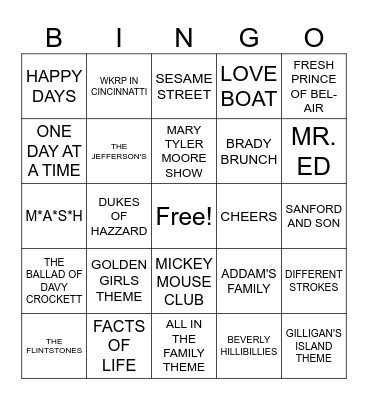 TV SHOW THEME SONGS Bingo Card