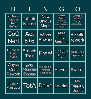 PoE 2 - 0.5 Bingo Card
