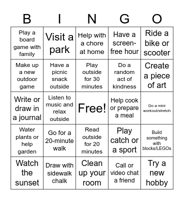 June Activity Bingo Card