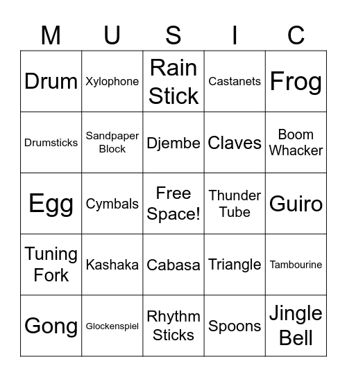 Percussion Bingo 2 Bingo Card