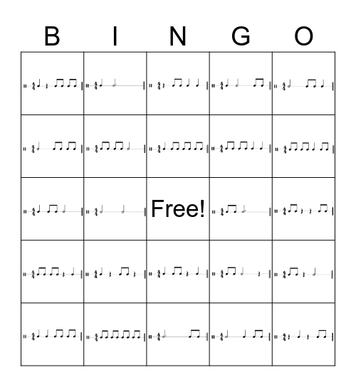 BEGINNER RHYTHM Bingo Card