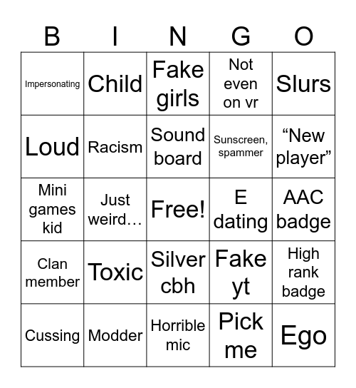 gorilla tag bingo Card