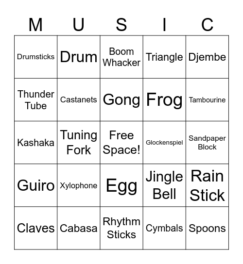 Percussion Bingo 3 Bingo Card