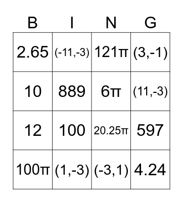 Geometry Circles Bingo Card