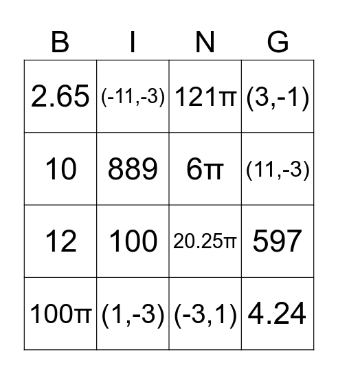 Geometry Circles Bingo Card