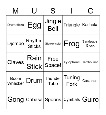 Percussion Bingo 4 Bingo Card