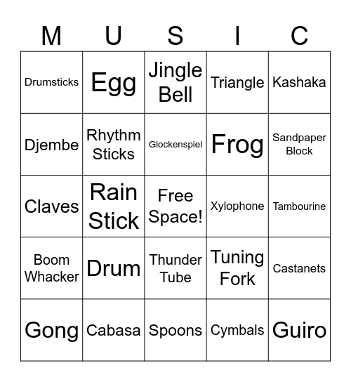 Percussion Bingo 4 Bingo Card
