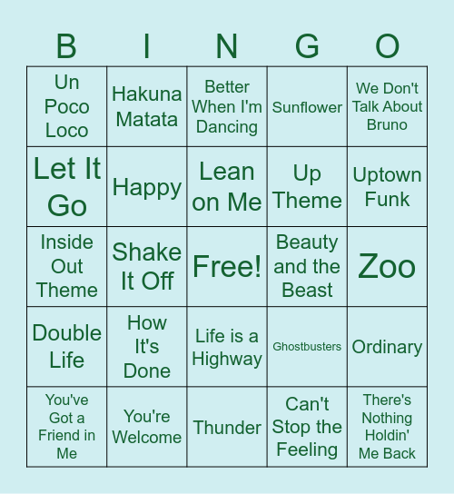 Name That Tune BINGO Card