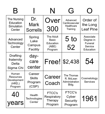 FTCC Staff Council #1 Bingo Card