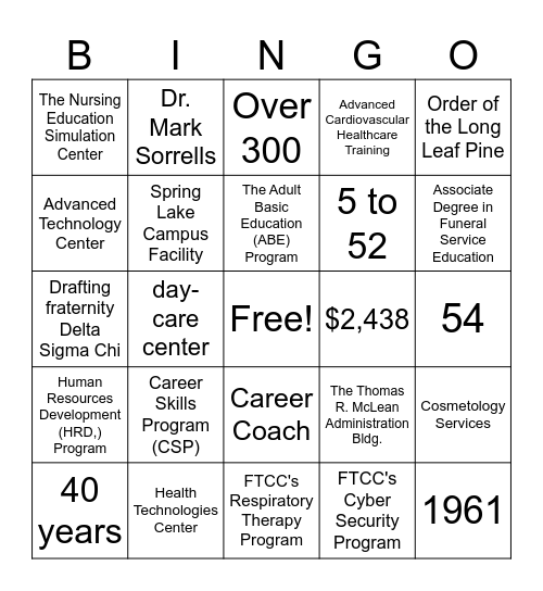 FTCC Staff Council Bingo Card