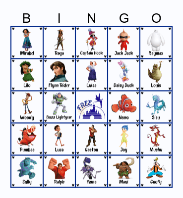 Disney A Bingo Card