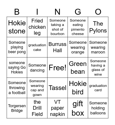 Evan's Graduation Bingo Hunt Bingo Card