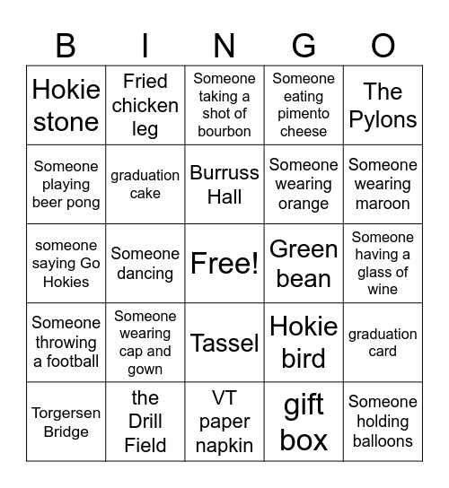 Evan's Graduation Bingo Hunt Bingo Card