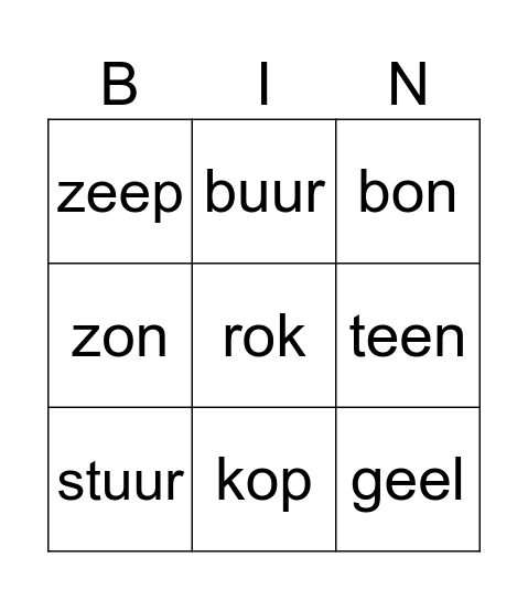 Diglin lijst 3 Bingo Card
