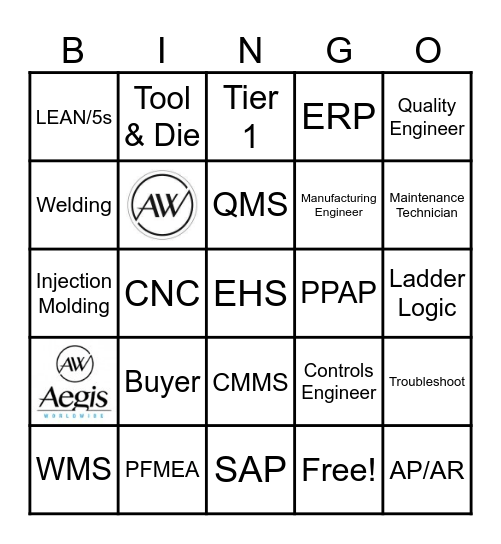 Aegis Bingo Card Bingo Card