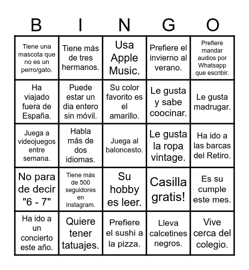 Bingo "Rompehielos" Bingo Card