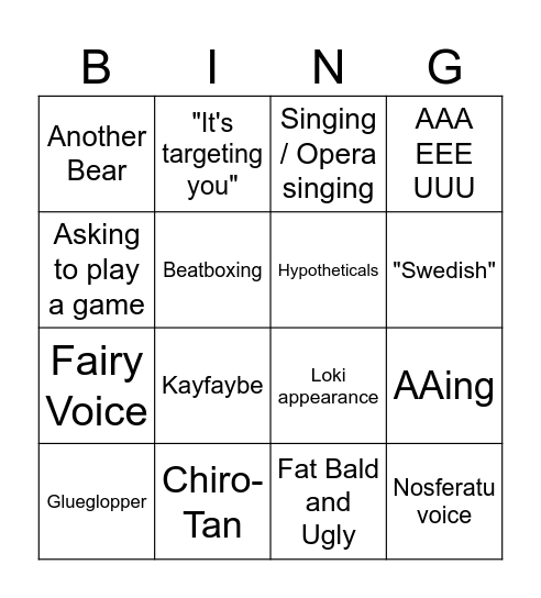Alex's Bingo Card