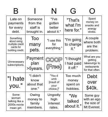 Financial Audit Gambling Moment Bingo Card