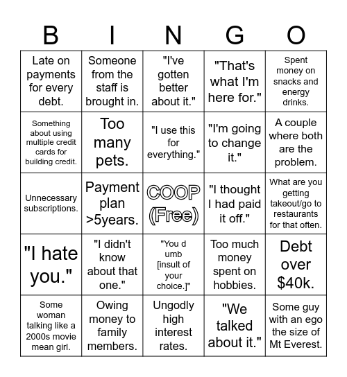 Financial Audit Gambling Moment Bingo Card
