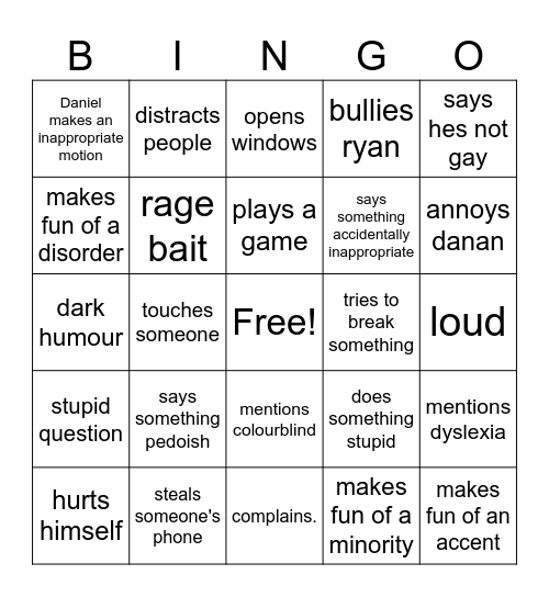 Daniel bingo Card