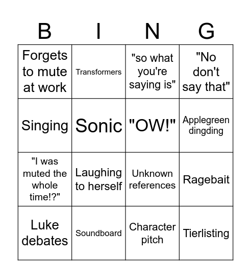 Jane's Bingo Card