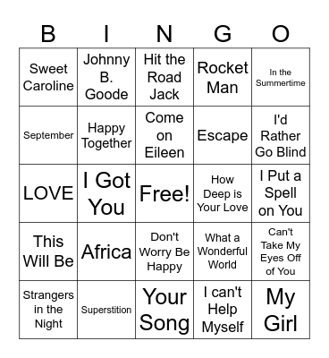 60s Bingo Card