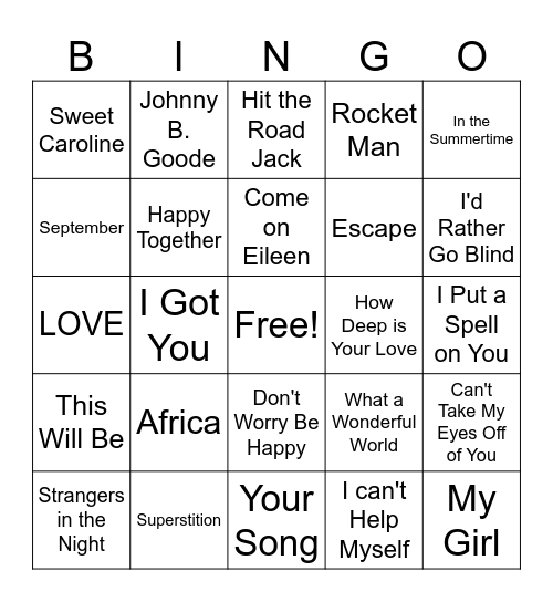 60s Bingo Card