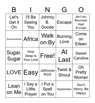 60s Bingo Card