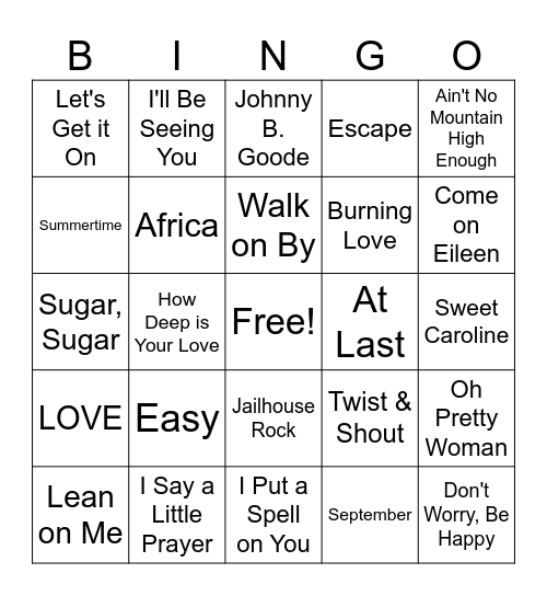 60s Bingo Card
