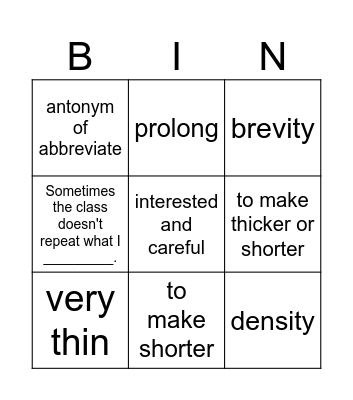 Untitled Bingo Card