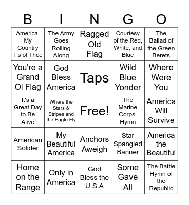 Patriotic Bingo Card