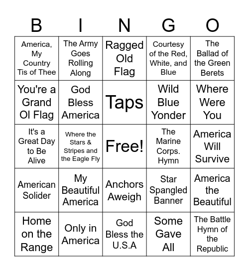 Patriotic Bingo Card