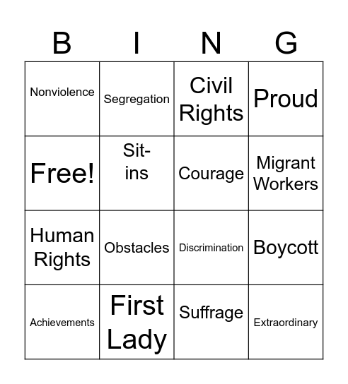 Fighting For a Cause Bingo Card