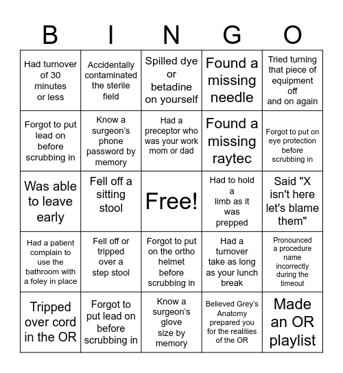 OR "Have You Ever" Bingo Card