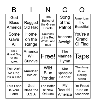 Patriotic Bingo Card