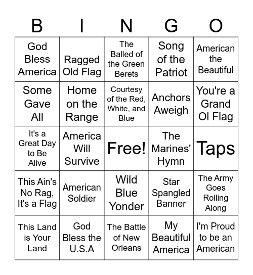 Patriotic Bingo Card