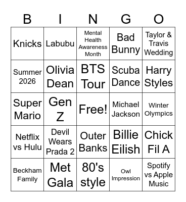 2026 So Far Bingo Card