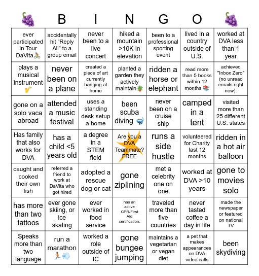 Find a Teammate Who... Bingo Card
